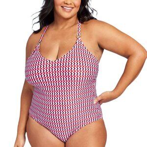 Kona Sol NWT Red White Blue Ring One Piece Built-In Bra Swimsuit Plus Size 22